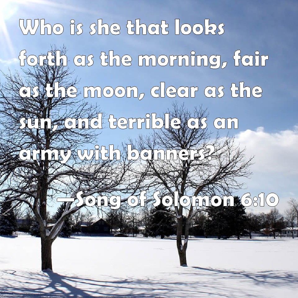 Song Of Solomon 6:10 Who Is She That Looks Forth As The Morning, Fair As  The Moon, Clear As The Sun, And Terrible As An Army With Banners?