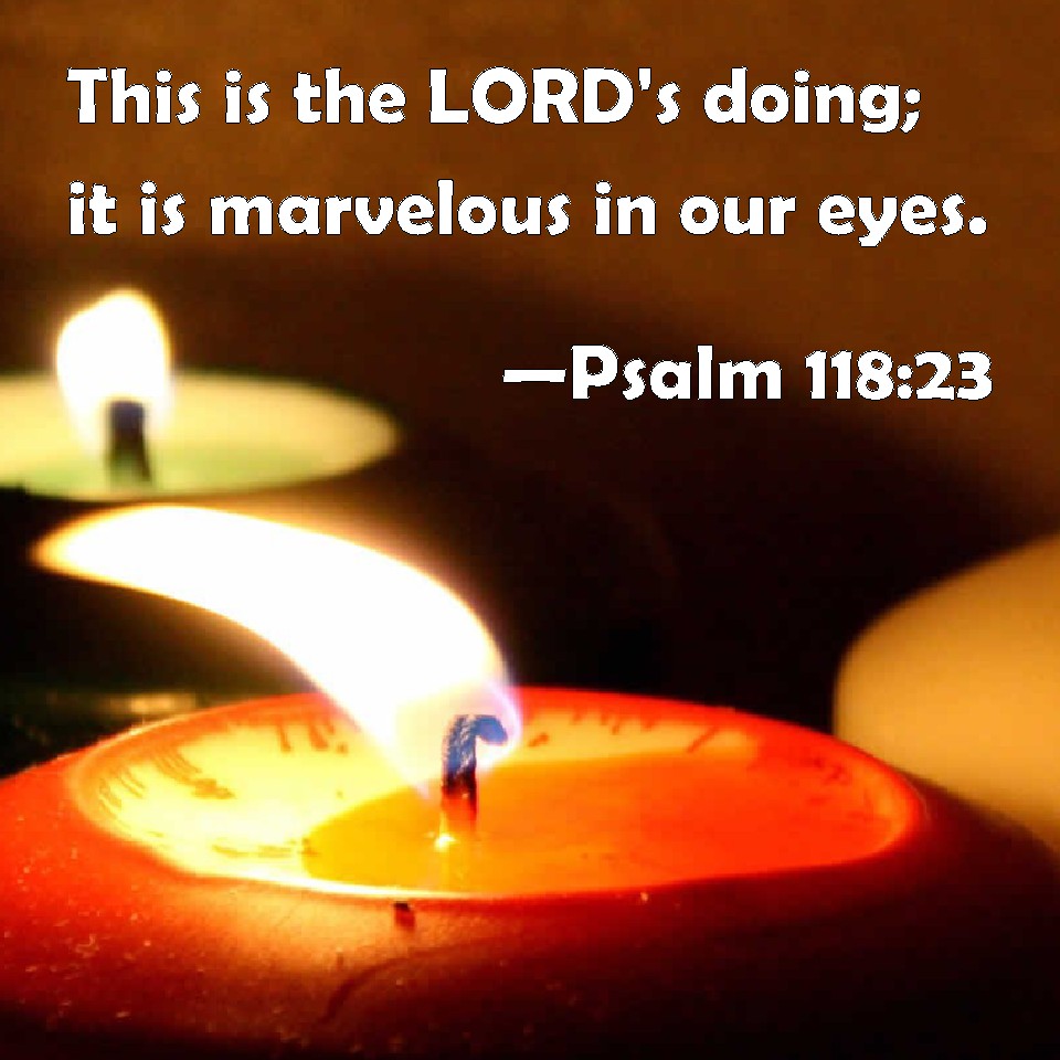 Psalm 118:23 This is the LORD's doing; it is marvelous in our eyes.