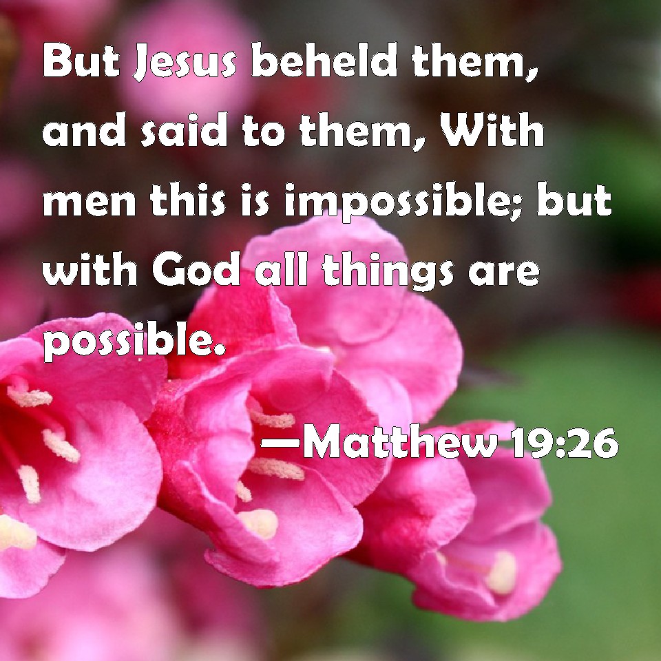 Matthew 19:26 But Jesus beheld them, and said to them, With men this is ...