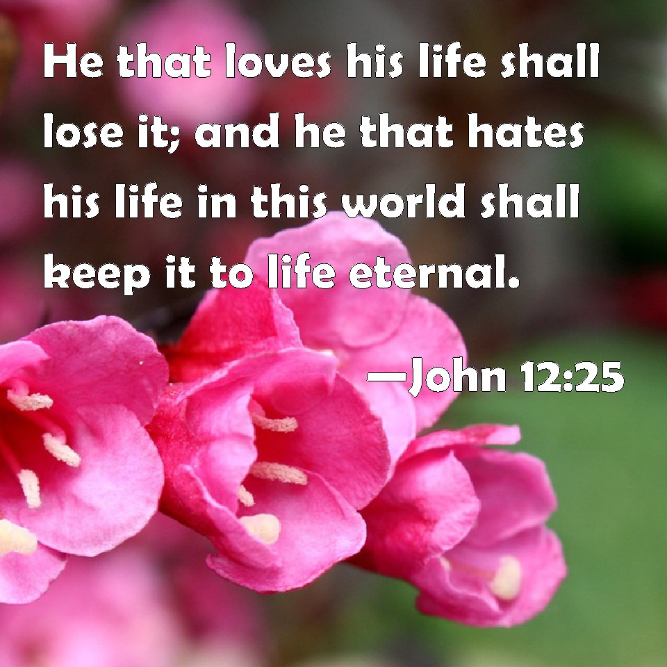 John 12:25 He that loves his life shall lose it; and he that hates his life  in this world shall keep it to life eternal.