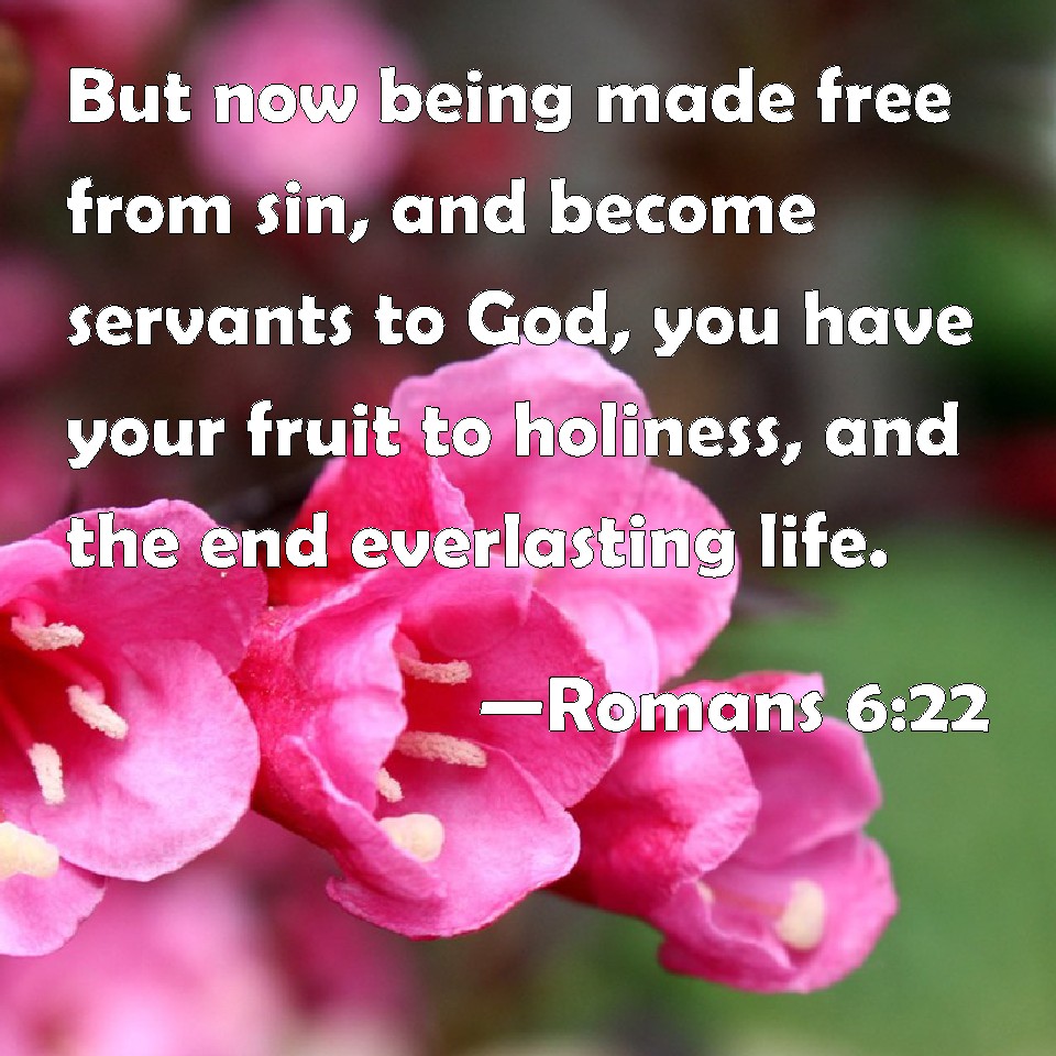 Romans 6:22 But now being made free from sin, and become servants to God,  you have your fruit to holiness, and the end everlasting life.