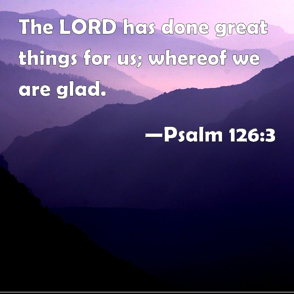 Psalm 126:3 The LORD has done great things for us; whereof we are glad.