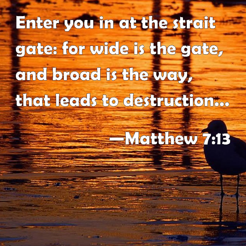 Matthew 7:13 Enter you in at the strait gate: for wide is the gate, and ...