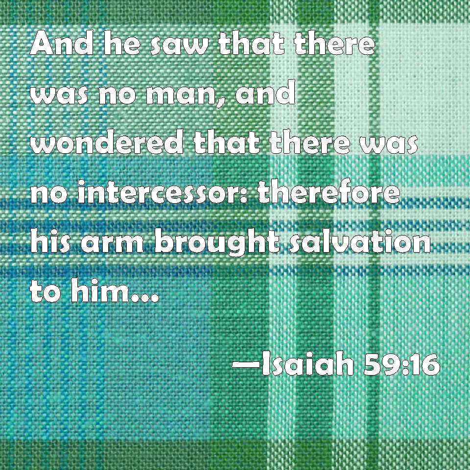 Isaiah 59:16 And he saw that there was no man, and wondered that there was  no intercessor: therefore his arm brought salvation to him; and his  righteousness, it sustained him.