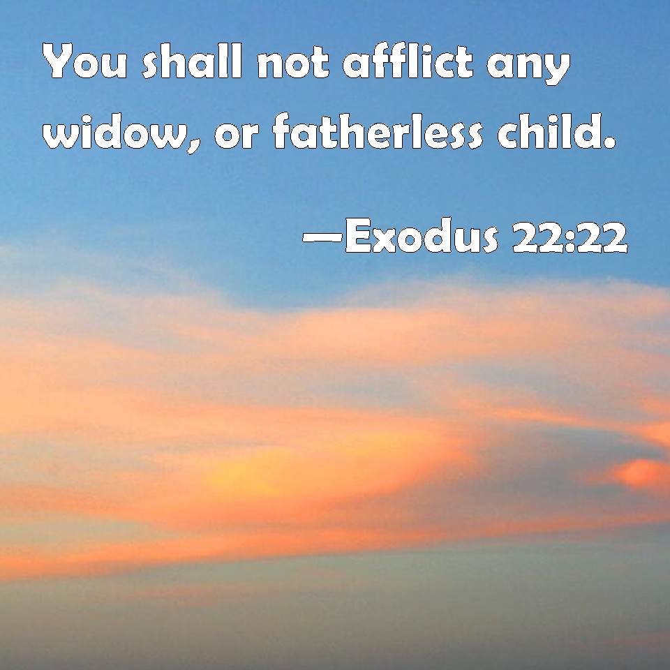 Exodus 22:22 You shall not afflict any widow, or fatherless child.