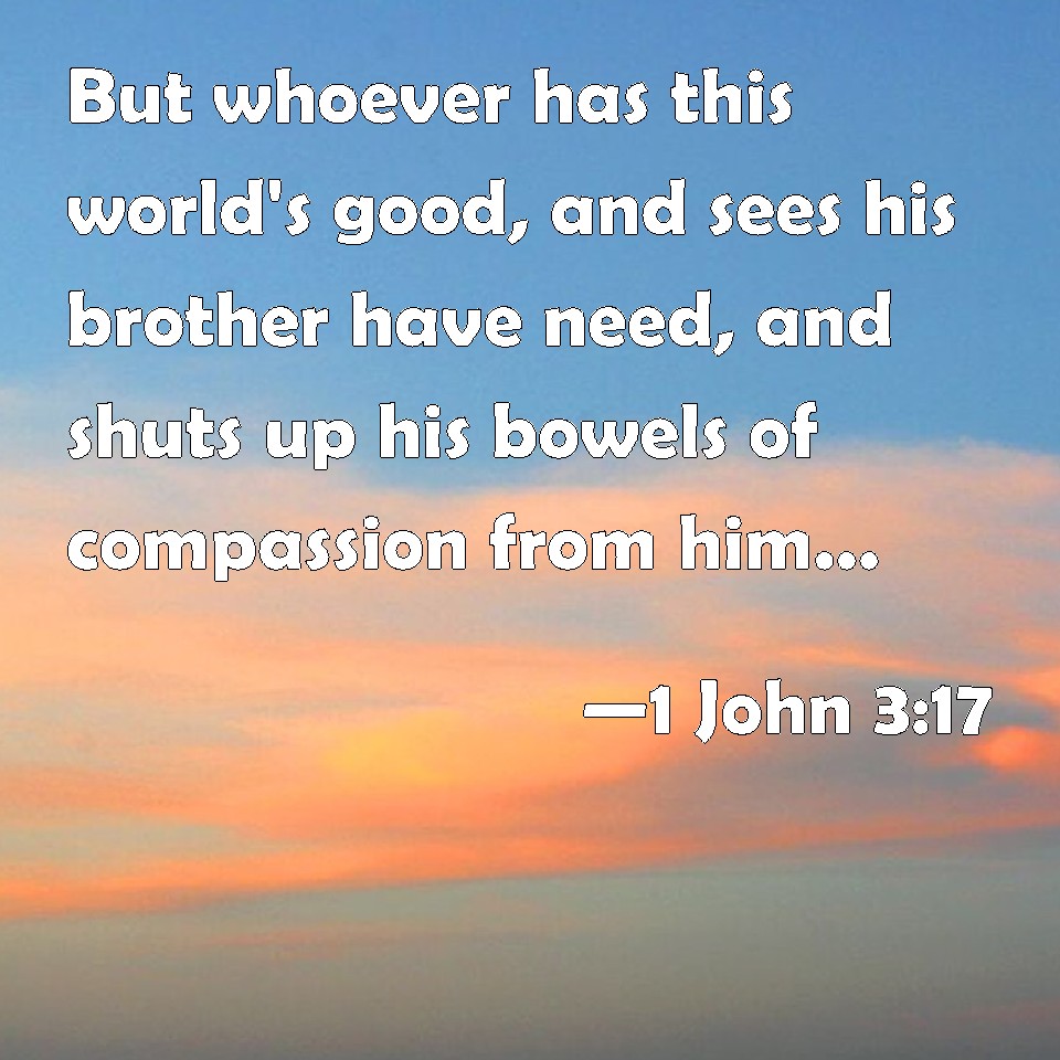 1 John 3:17 But whoever has this world's good, and sees his brother ...