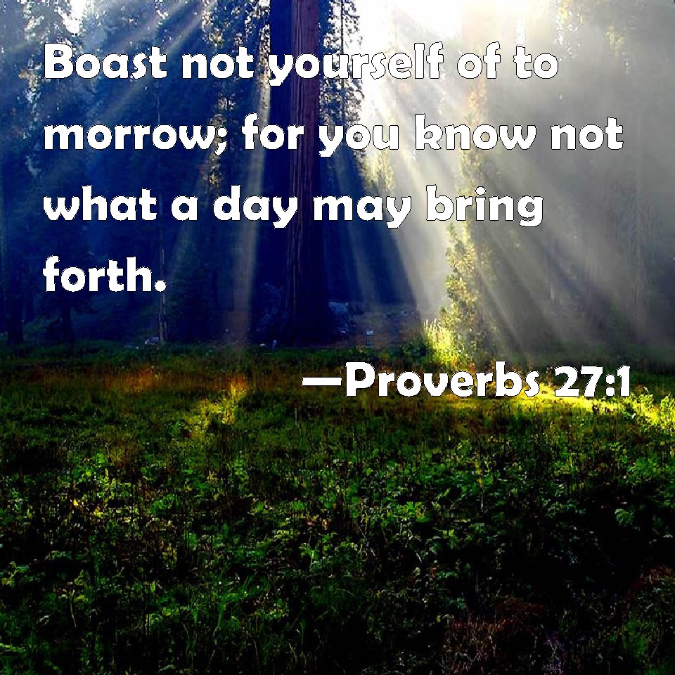 Proverbs 27:1 Boast not yourself of to morrow; for you know not what a ...