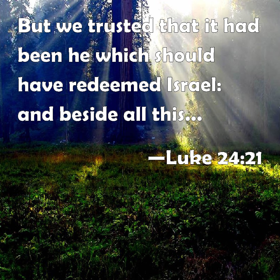 Luke 24:21 But we trusted that it had been he which should have redeemed  Israel: and beside all this, to day is the third day since these things  were done.
