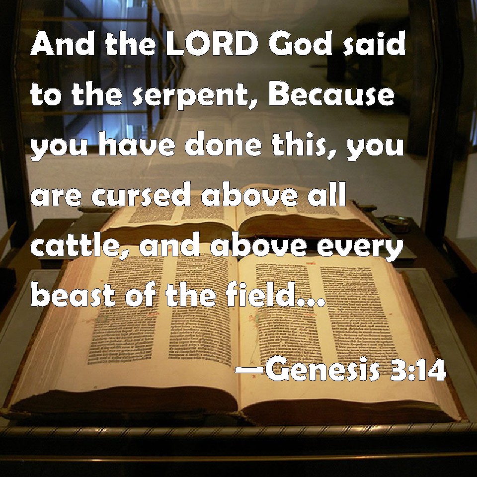 Genesis 3:14 And the LORD God said to the serpent, Because you have done  this, you are cursed above all cattle, and above every beast of the field;  on your belly shall