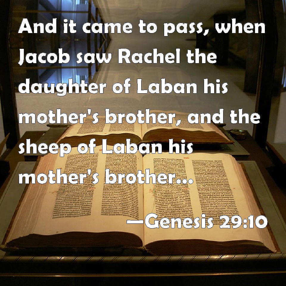 Genesis 29:10 And it came to pass, when Jacob saw Rachel the daughter of  Laban his mother's brother, and the sheep of Laban his mother's brother,  that Jacob went near, and rolled