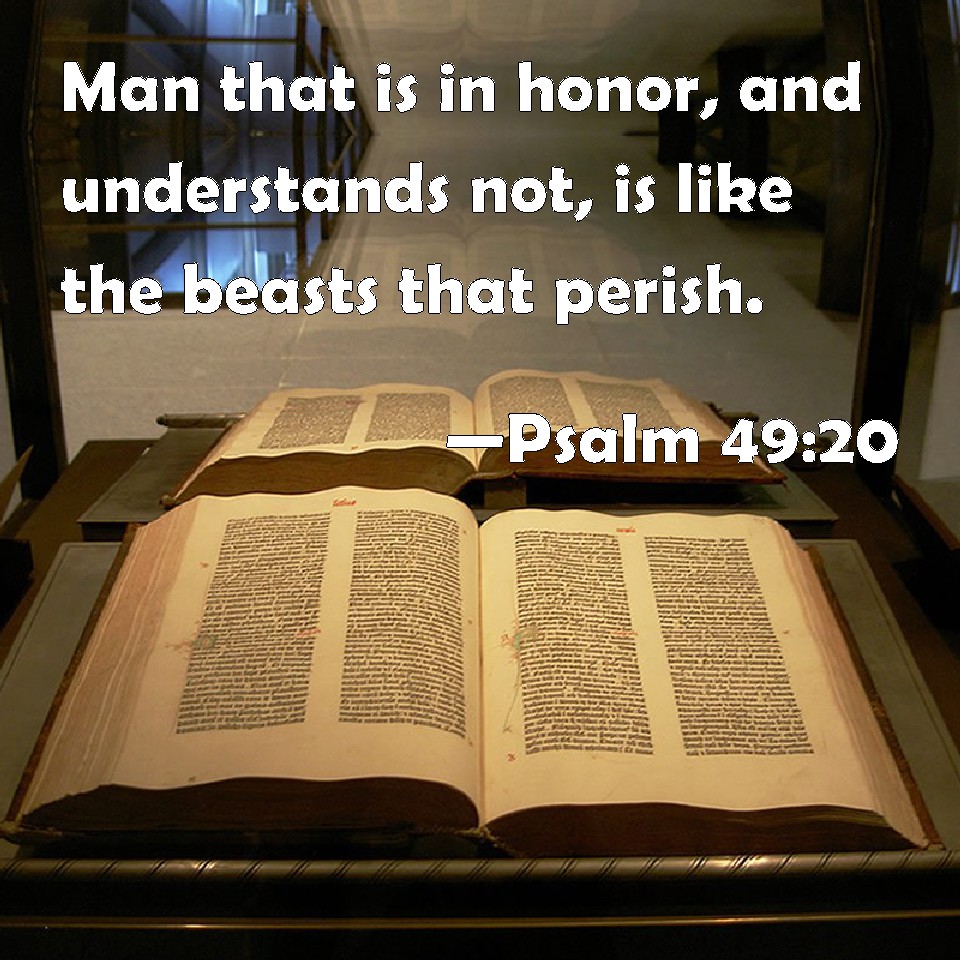 Psalm 49:20 Man That Is In Honor, And Understands Not, Is Like The Beasts  That Perish.