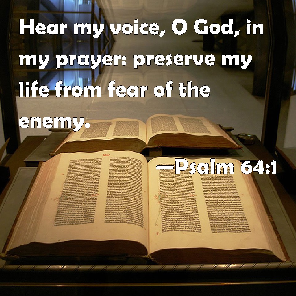 Psalm 64:1 Hear my voice, O God, in my prayer: preserve my life ...