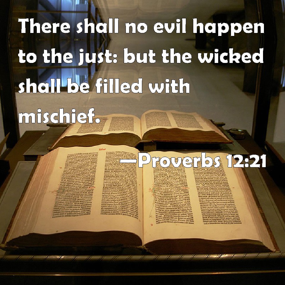 Proverbs 12:21 There shall no evil happen to the just: but the wicked shall  be filled with mischief.