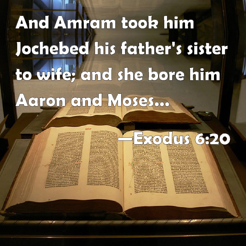 Exodus 6:20 And Amram took him Jochebed his father's sister to wife; and  she bore him Aaron and Moses: and the years of the life of Amram were an  hundred and thirty