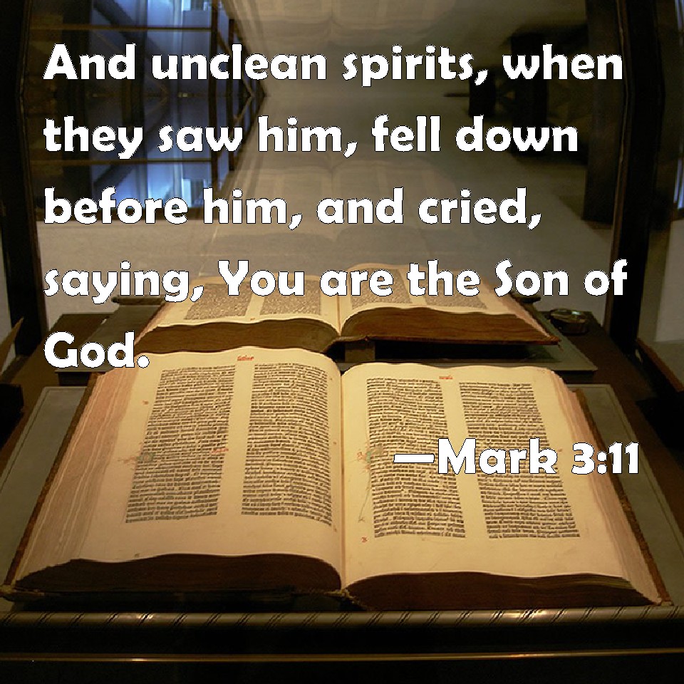 Mark 3:11 And unclean spirits, when they saw him, fell down before him, and  cried, saying, You are the Son of God.