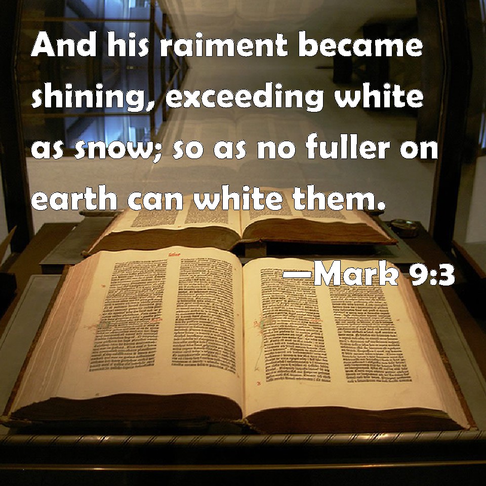 Mark 9:3 And his raiment became shining, exceeding white as snow; so as no fuller on earth can white them.