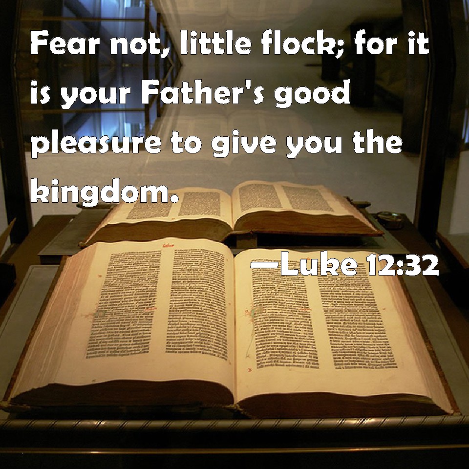 Luke 12:32 Fear not, little flock; for it is your Father's good pleasure to give  you the kingdom.