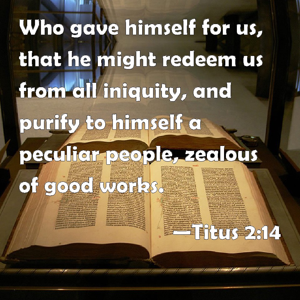 Titus 2:14 Who gave himself for us, that he might redeem us from all  iniquity, and purify to himself a peculiar people, zealous of good works.