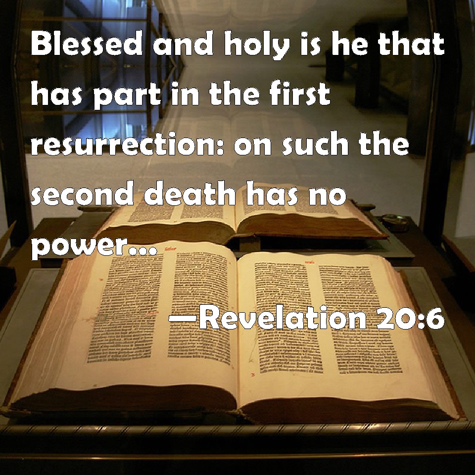 Revelation 20:6 Blessed and holy is he that has part in the first  resurrection: on such the second death has no power, but they shall be  priests of God and of Christ,