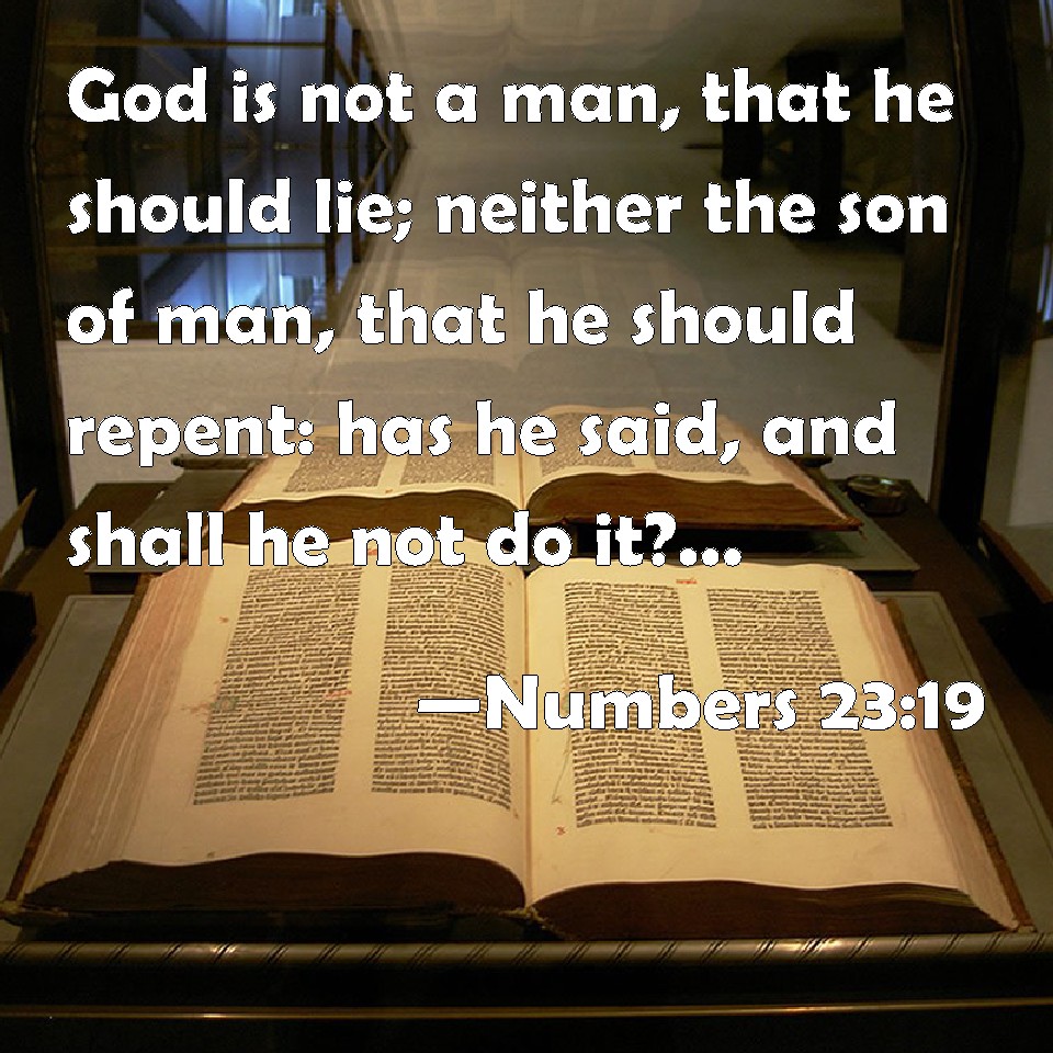 Numbers 23:19 God is not a man, that he should lie; neither the son of man,  that he should repent: has he said, and shall he not do it? or has he