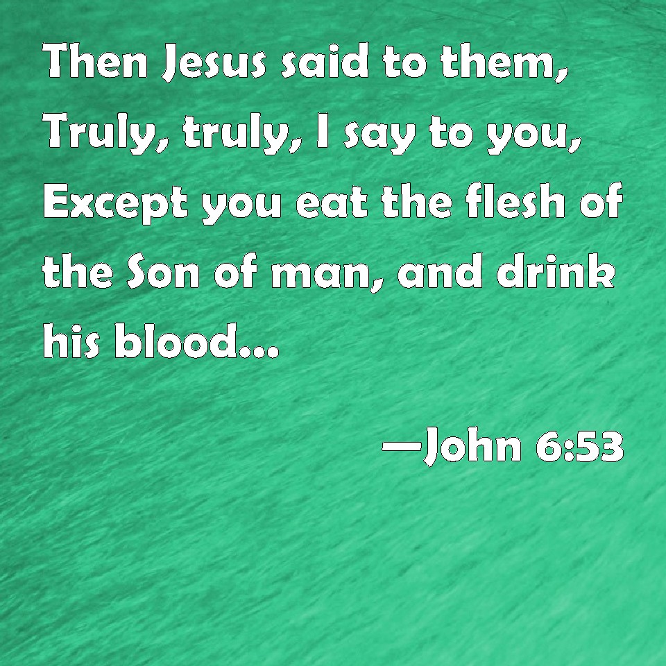 John 6:53 Then Jesus said to them, Truly, truly, I say to you, Except